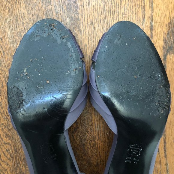 Gray Satin Open Toe Kitten Heels - Picture 3 of 3